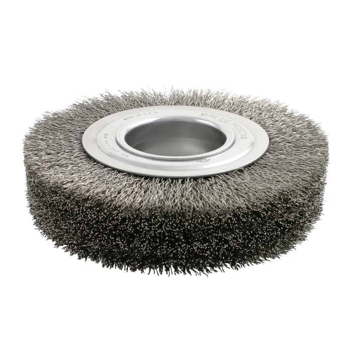 BRM BDH6S14, 6" Dia. Crimped Wire Wheel Brush, .014 SS, 2" Arbor Hole, 1.125" Trim,1.375" Face Width