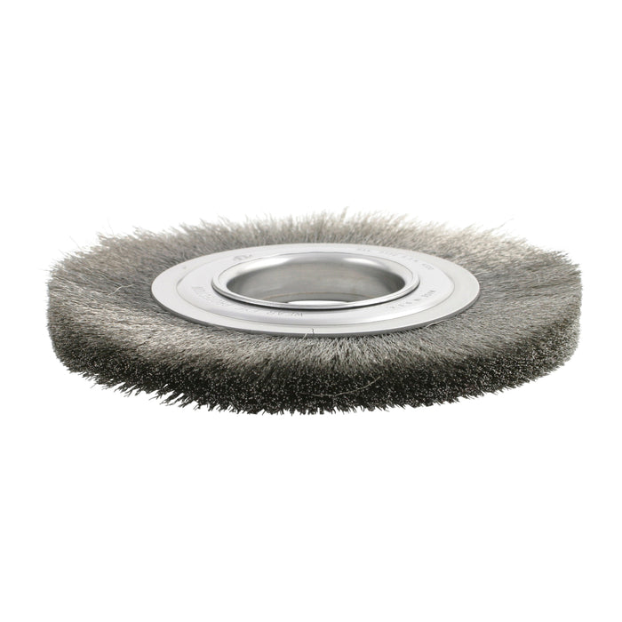 BRM BDM412, 4" Dia. Crimped Wire Wheel Brush, .0118 CS, 1/2"-3/8" AH, .875" Trim, .375" Face Width