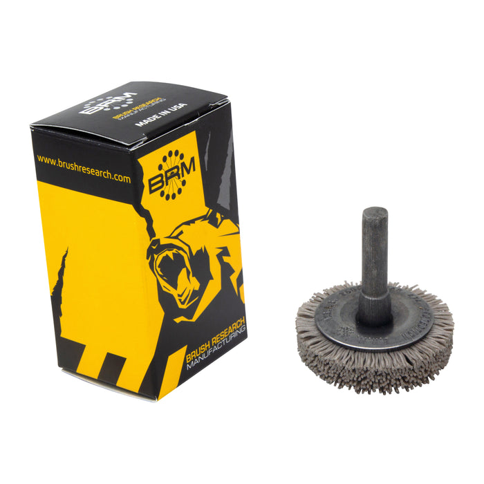 BRM BMF14AY320AO 1.5" Mandrel Flare Brush, 320 Grit Aluminum Oxide, .250" Shank Dia., .250" Trim