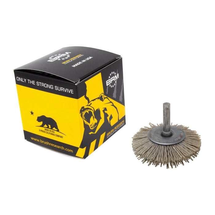 BRM BMF20AY320AO 2" Mandrel Flare Brush, 320 Grit Aluminum Oxide, .250" Shank Dia., .500" Trim
