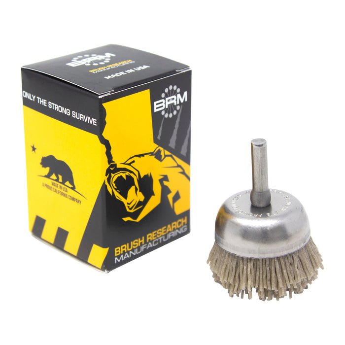 BRM BNH16AY120AO 1.750" Small Dia. Cup Brush, 120 Grit Aluminum Oxide, .250" Shank Dia., .500" Trim
