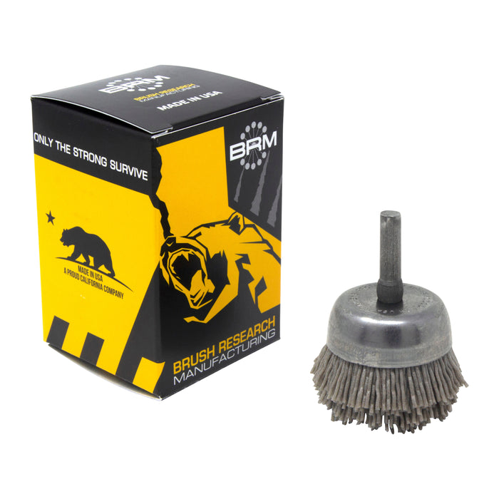 BRM BNH16AY180AO 1.750" Small Dia. Cup Brush, 180 Grit Aluminum Oxide, .250" Shank Dia., .500" Trim