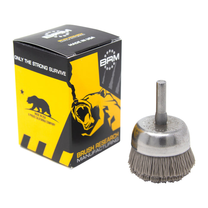 BRM BNH16AY320AO 1.750" Small Dia. Cup Brush, 320 Grit Aluminum Oxide, .250" Shank Dia., .500" Trim