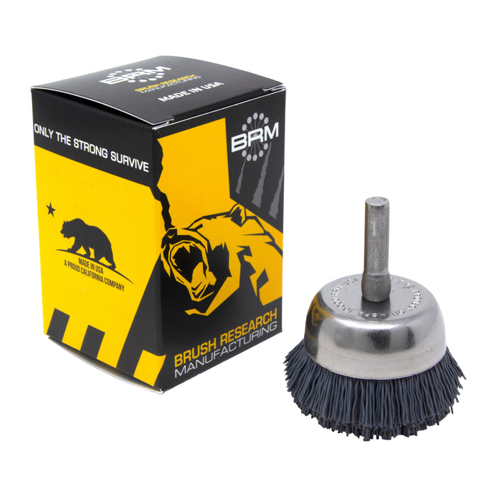 BRM BNH16AY320SC 1.750" Small Dia. Cup Brush, 320 Grit Silicon Carbide, .250" Shank Dia., .500" Trim