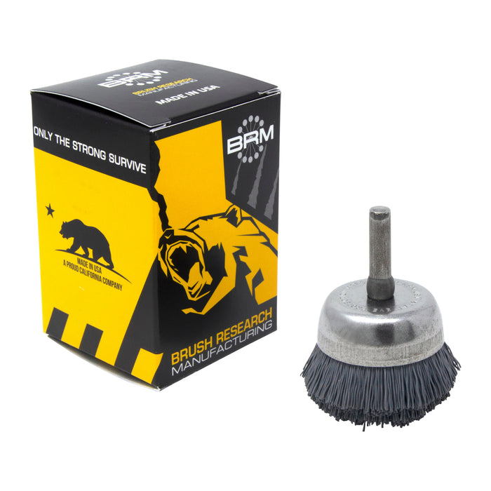 BRM BNH16AY500SC 1.750" Small Dia. Cup Brush, 500 Grit Silicon Carbide, .250" Shank Dia., .500" Trim