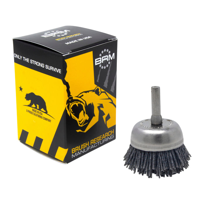 BRM BNH16AY80SC 1.750" Small Dia. Cup Brush, 80 Grit Silicon Carbide, .250" Shank Dia., .500" Trim