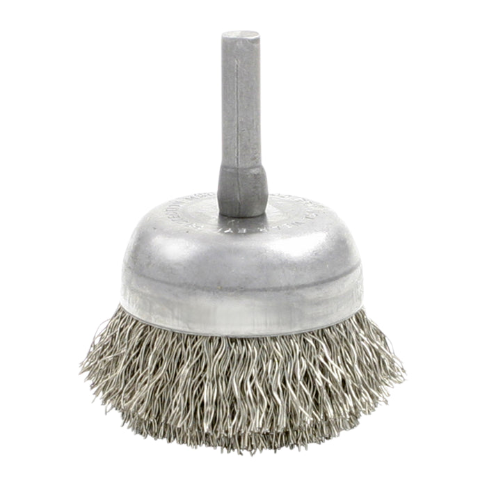 BRM BNH16S12 Small Diameter Cup Brush, 1.750" Dia., .012SS, .750" Trim Length, .250" Shank Diameter