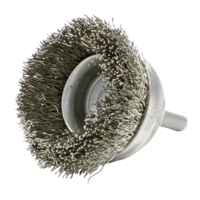 BRM BNH16S12 Small Diameter Cup Brush, 1.750" Dia., .012SS, .750" Trim Length, .250" Shank Diameter