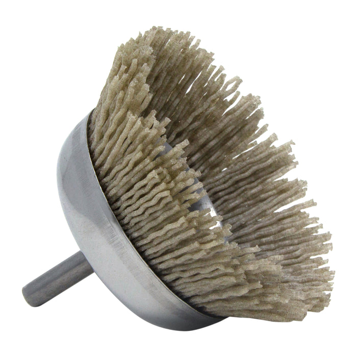 BRM BNH26AY120AO 2.750" Small Dia. Cup Brush, 120 Grit Aluminum Oxide, .250" Shank Dia., .750" Trim