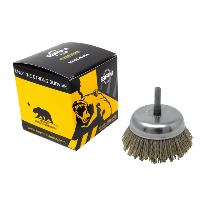 BRM BNH26AY120AO 2.750" Small Dia. Cup Brush, 120 Grit Aluminum Oxide, .250" Shank Dia., .750" Trim