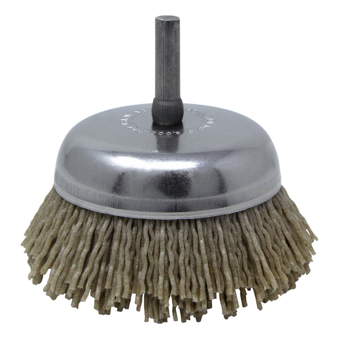 BRM BNH26AY120AO 2.750" Small Dia. Cup Brush, 120 Grit Aluminum Oxide, .250" Shank Dia., .750" Trim