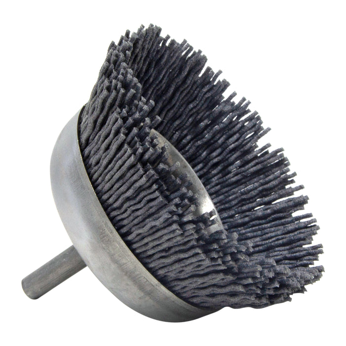 BRM BNH26AY120SC 2.750" Small Dia. Cup Brush, 120 Grit Silicon Carbide, .250" Shank Dia., .750" Trim