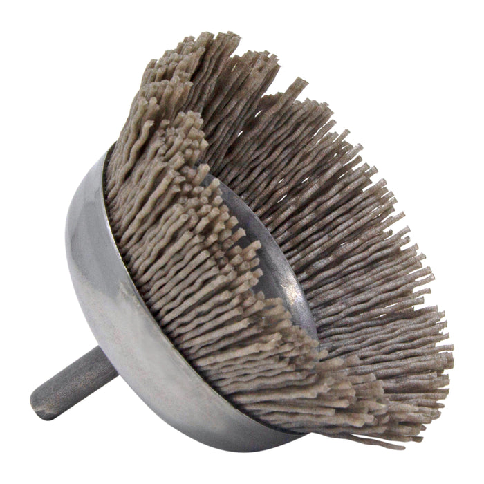 BRM BNH26AY180AO 2.750" Small Dia. Cup Brush, 180 Grit Aluminum Oxide, .250" Shank Dia., .750" Trim