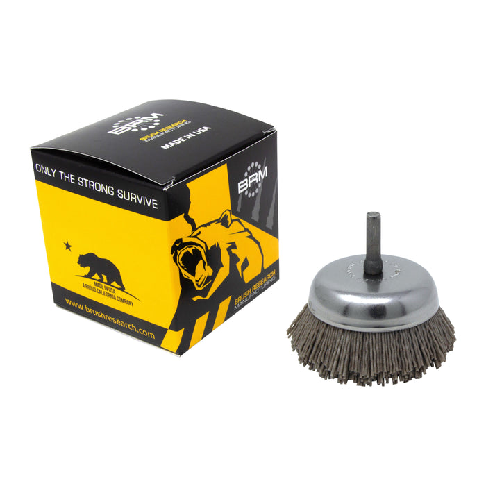 BRM BNH26AY180AO 2.750" Small Dia. Cup Brush, 180 Grit Aluminum Oxide, .250" Shank Dia., .750" Trim