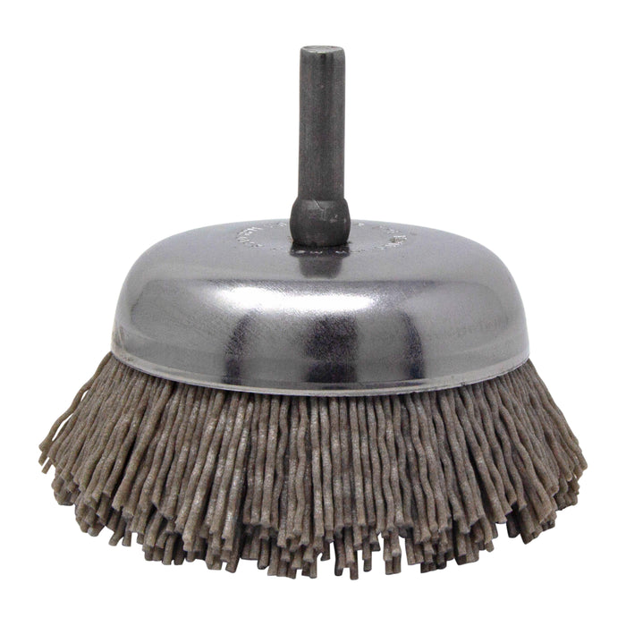 BRM BNH26AY180AO 2.750" Small Dia. Cup Brush, 180 Grit Aluminum Oxide, .250" Shank Dia., .750" Trim