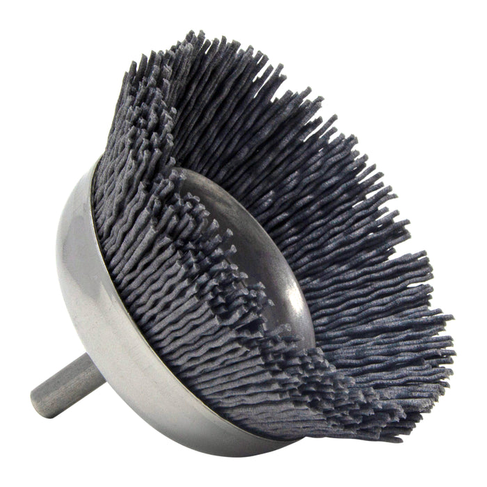 BRM BNH26AY180SC 2.750" Small Dia. Cup Brush, 180 Grit Silicon Carbide, .250" Shank Dia., .750" Trim