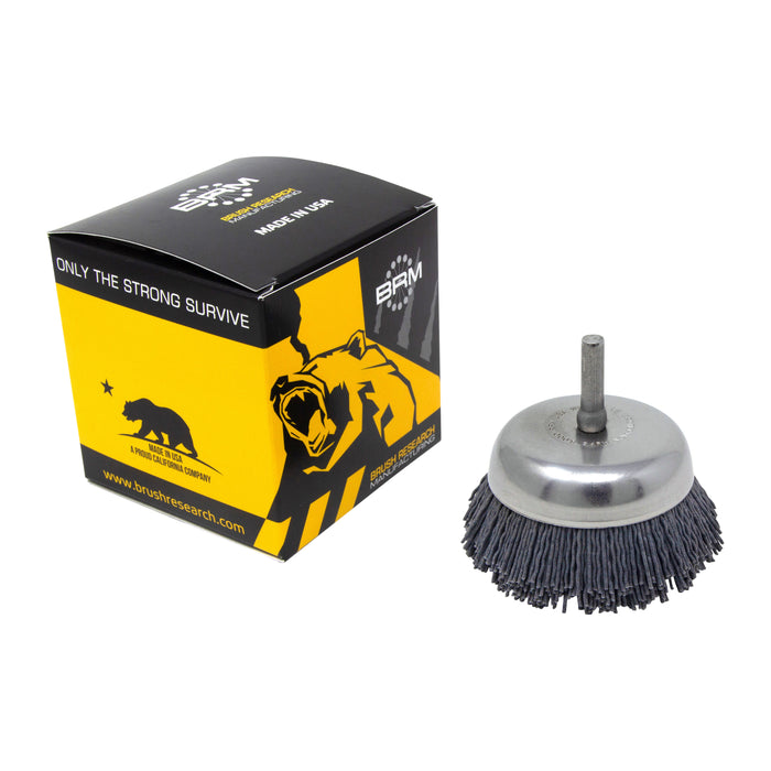 BRM BNH26AY180SC 2.750" Small Dia. Cup Brush, 180 Grit Silicon Carbide, .250" Shank Dia., .750" Trim