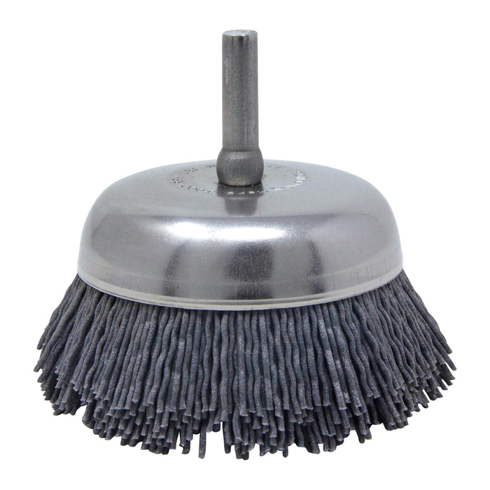 BRM BNH26AY180SC 2.750" Small Dia. Cup Brush, 180 Grit Silicon Carbide, .250" Shank Dia., .750" Trim