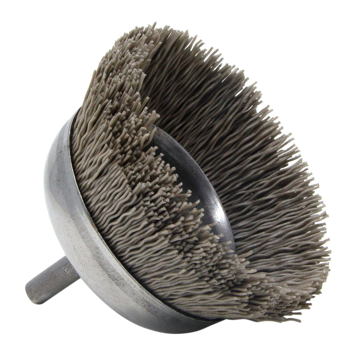 BRM BNH26AY320AO 2.750" Small Dia. Cup Brush, 320 Grit Aluminum Oxide, .250" Shank Dia., .750" Trim