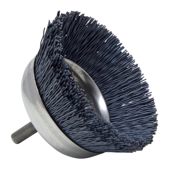 BRM BNH26AY320SC 2.750" Small Dia. Cup Brush, 320 Grit Silicon Carbide, .250" Shank Dia., .750" Trim
