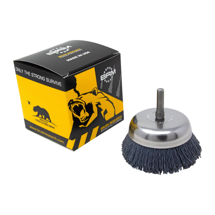 BRM BNH26AY320SC 2.750" Small Dia. Cup Brush, 320 Grit Silicon Carbide, .250" Shank Dia., .750" Trim