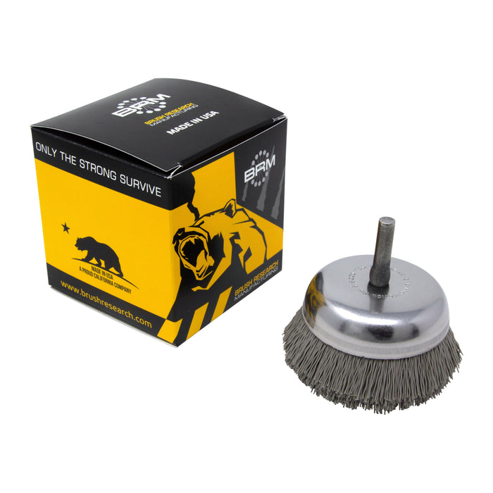 BRM BNH26AY500AO 2.750" Small Dia. Cup Brush, 500 Grit Aluminum Oxide, .250" Shank Dia., .750" Trim