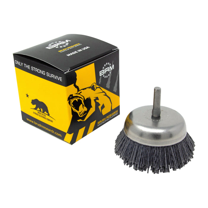BRM BNH26AY80SC 2.750" Small Dia. Cup Brush, 80 Grit Silicon Carbide, .250" Shank Dia., .750" Trim