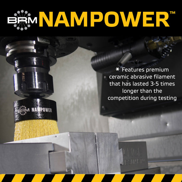 BRM AEB200100320 NAMPOWER End Brush, 2" Diameter, 5.250" OAL, 320 Grit, Ceramic Abrasive Filament