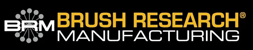 BRM Brush Research Manufacturing logo on a black background